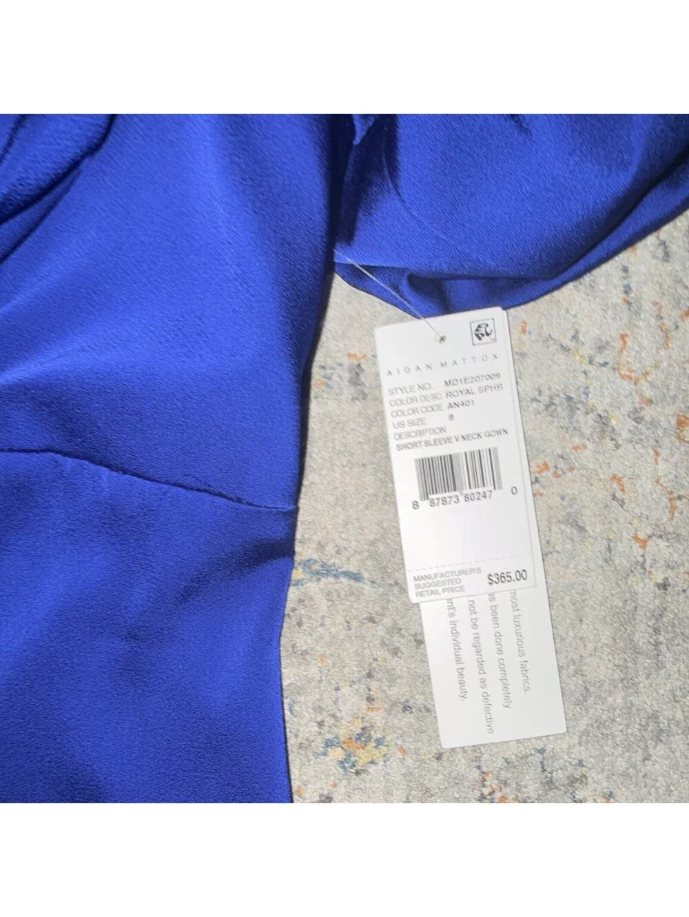 Aidan Mattox Blue Satin V-Neck Puff Sleeve Lined Maxi Dress Sz 8 A365
